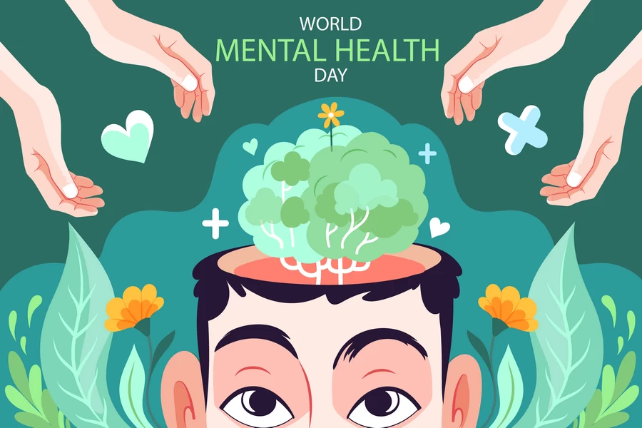 个性创意卡通手绘世界精神卫生日宣传插画海报模板AI矢量设计素材【007】